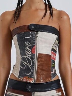 Jaded London Daytona Vegan Leather Corset Top | USA 4 / UK 8 | Moto Patchwork